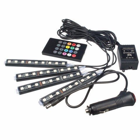 Світлодіодне підсвічування салону авто rgb led - підсвічування в авто від прикурювача, вологозахисне з пультом 222671 фото